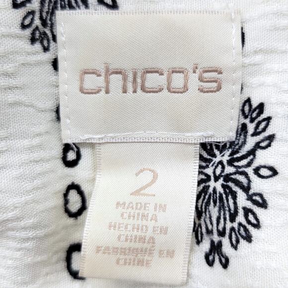 Chico's Button Up Shirt Women's 2, L Long Sleeve Batik Damask Side Slit Tunic - Picture 10 of 12